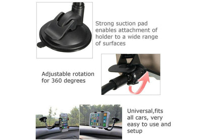 Universal 360? Windshield Mount Car Holder GPS Mobile Phone Long Neck Cradle