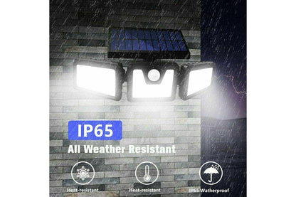 3 Head Solar Motion Sensor Light Outdoor Garden Wall Security Flood Lamp 100LEDs