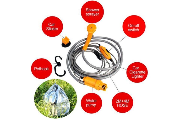 12V Portable Automobile Shower Set Water Pump Travel Camp Car Caravan Boat