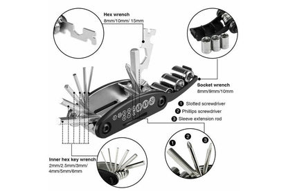 16PCS Bike Repair Multi Tool Mountain Bicycle Puncture Saddle Bag Tyre Patches