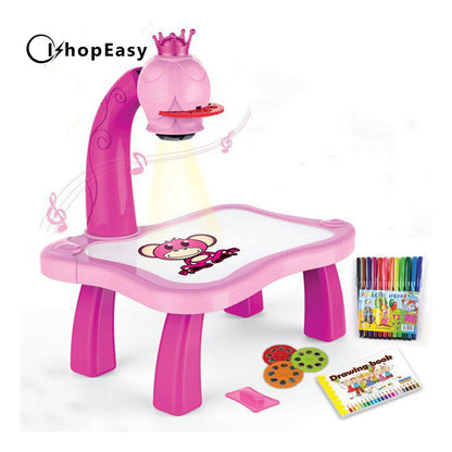 Kids Early Learning Toys Musical Projector Painting Drawing Table Board Desk Toy