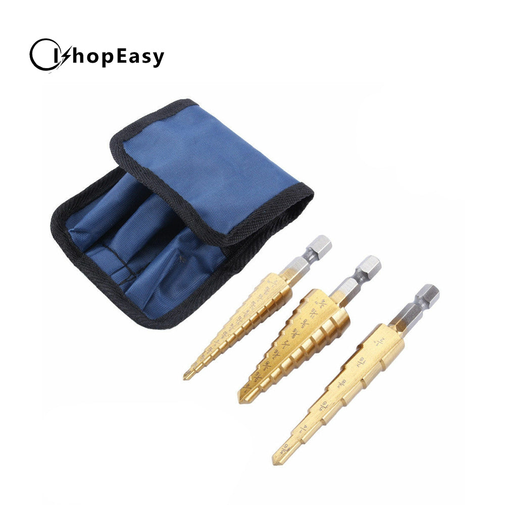 3PCS Large HSS Steel Step Cone Drill Titanium Bit Set