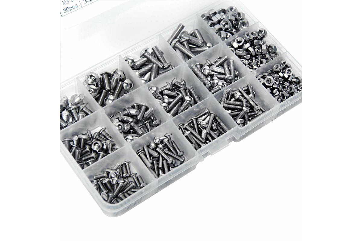 M3 M4 M5 304 500pc Stainless Steel Hex Socket Button Head Bolts Screws Nuts Kit