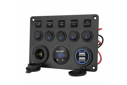 5 Gang 12V Switch Panel ON-OFF Toggle 2 USB for Car Boat Marine RV Truck Camper