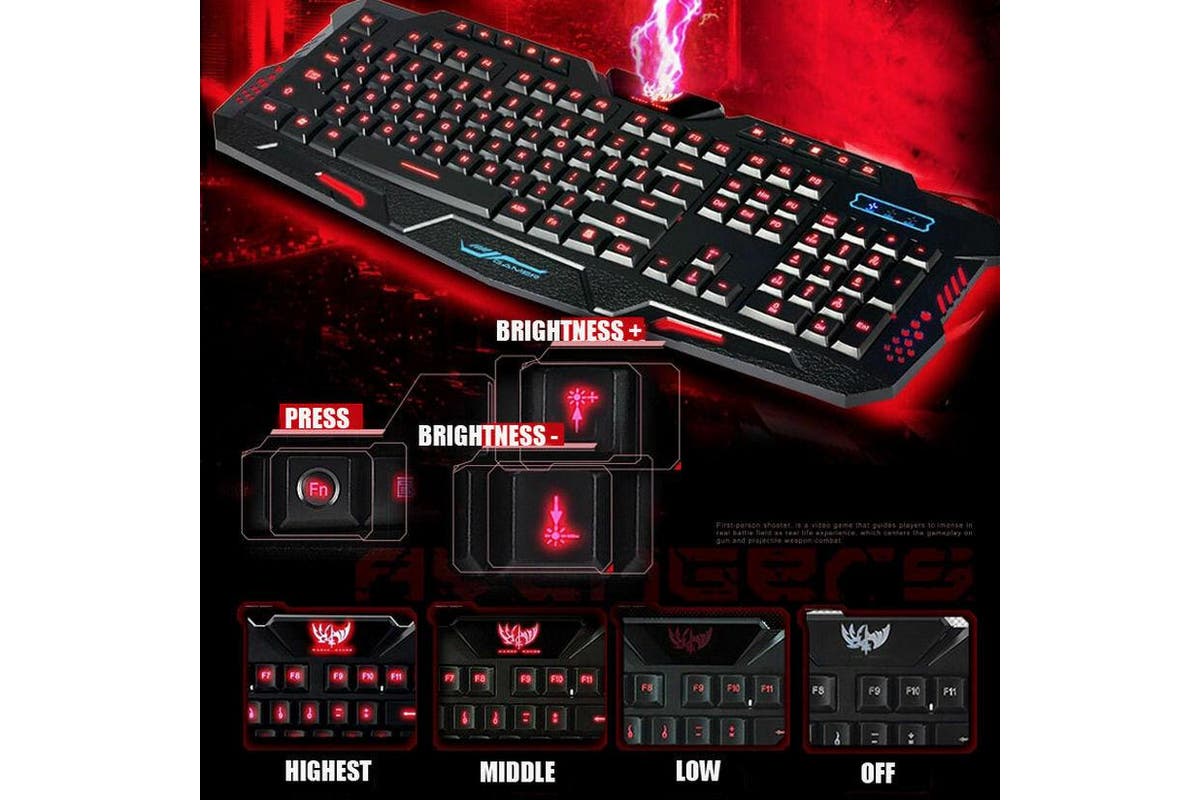 3 Colors Switchable LED Backlit Illuminated Wired Gaming Keyboard