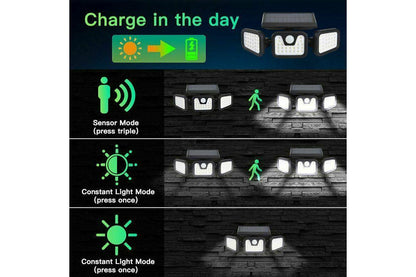 3 Head Solar Motion Sensor Light Outdoor Garden Wall Security Flood Lamp 100LEDs