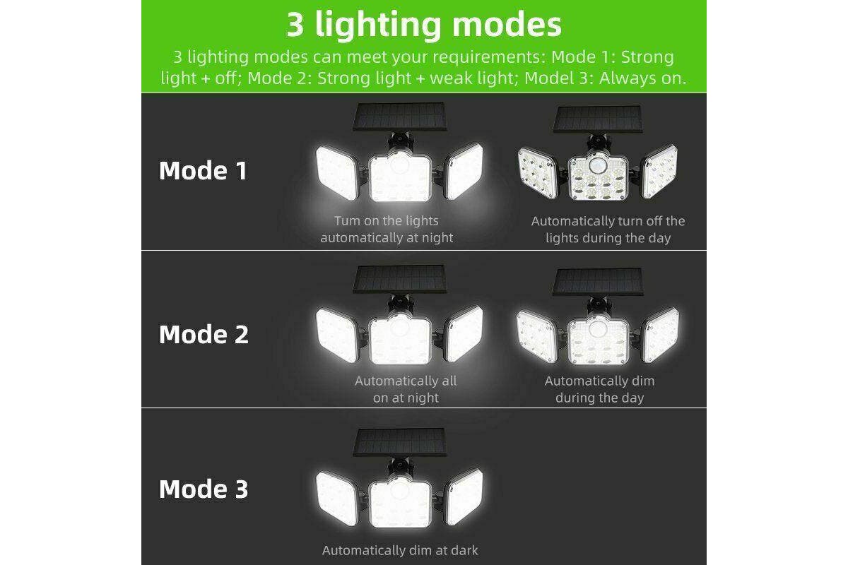 3 Head Solar Motion Sensor Light Outdoor Garden Wall Security Flood Lamp 138 LED (Separate Type)