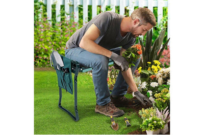 Garden Kneeler Padded Pad Seat Stool 2 in1 Gardening Work with 6 Tools + 2 Pouches