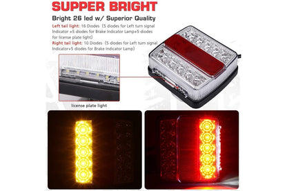 2X Submersible/Waterproof 26 LED Stop Tail Lights Kit Boat Truck Trailer lights