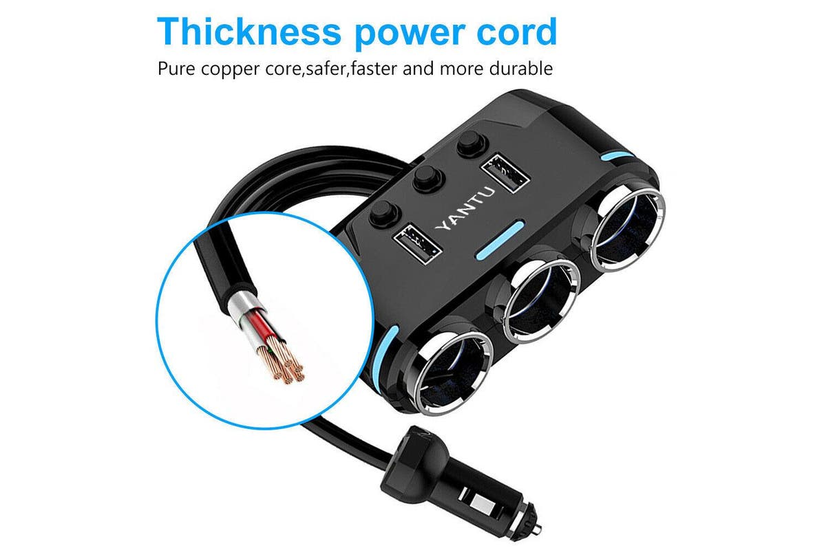 1x 3 Way 12V Multi Socket Car Lighter Splitter Dual USB Charger Adapter