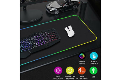 RGB LED Gaming Mouse Pad Desk Mat Extend Anti-slip Rubber Speed Mousepad Size 80cm x 30cm Black with 7 Colour LED