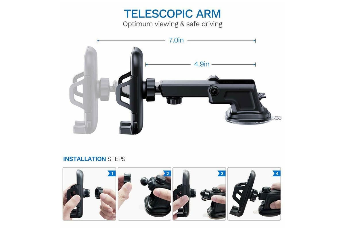 Universal 360? Windshield Mount Car Holder Cradle Long Neck Compatible with iPhone Samsung