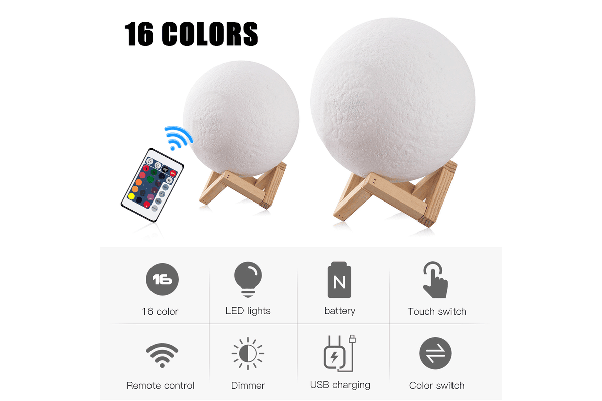 Dimmable 3D Lunar Moon Lamp Moonlight LED Night Light Touch Pat Remote 10cm, 16 Color