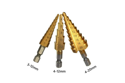 3pcs HSS Steel Step Cone Drill 3-12/4-12/4-20mm Titanium Bit Set Hole Cutter