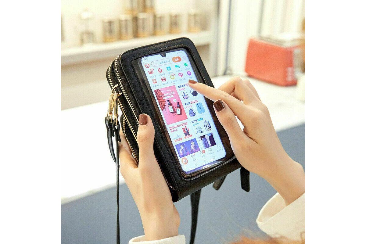 Women Crossbody phone Purse Touch Screen Bag RFID Blocking Wallet Shoulder Strap, Black