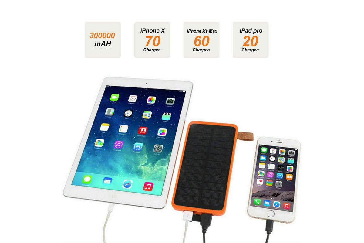 Waterproof Portable Solar Charger Dual USB External Battery Power Bank 20000mAh