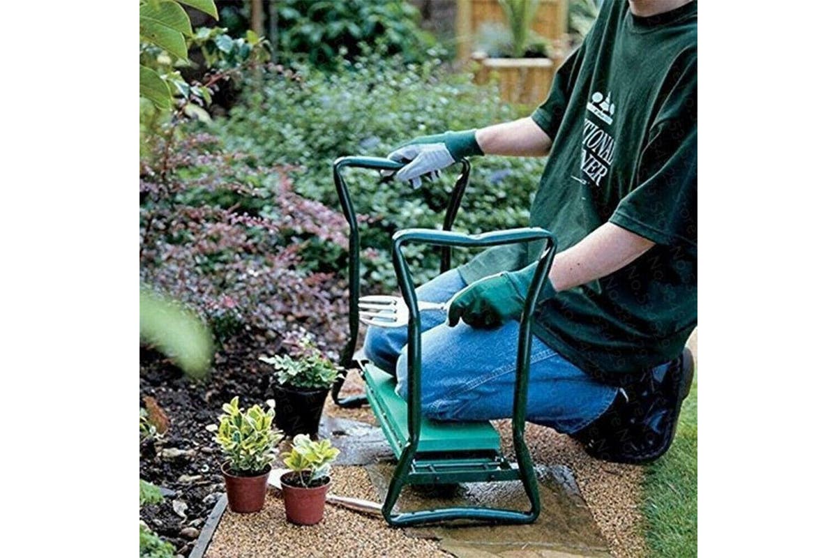 Garden Kneeler Padded Pad Seat Stool 2 in1 Gardening Work with 6 Tools + 2 Pouches