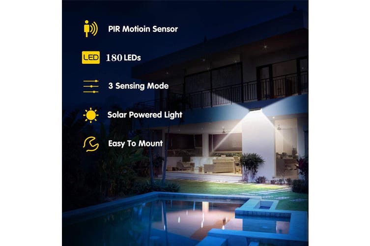 180 LED Solar Motion Sensor Light Outdoor Garden Yard Wall Security Flood Lamp