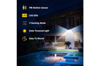 180 LED Solar Motion Sensor Light Outdoor Garden Yard Wall Security Flood Lamp