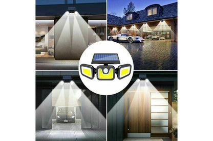 3 Head Solar Motion Sensor Light Outdoor Garden Wall Security Flood Lamp 100LEDs