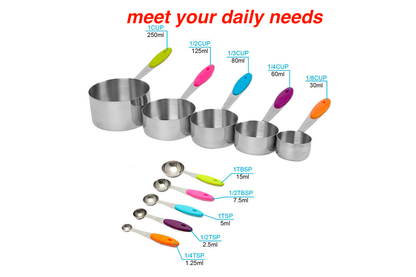 10PCS measuring spoons cups stainless steel baking teaspoon kitchen gadget kit