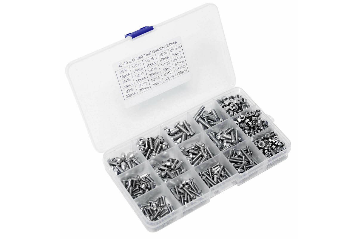 M3 M4 M5 304 500pc Stainless Steel Hex Socket Button Head Bolts Screws Nuts Kit