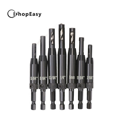 7-Piece Centre Drill Bits Set Self Centering Hinge Hole Drilling 1/4 Inch Hex Shank