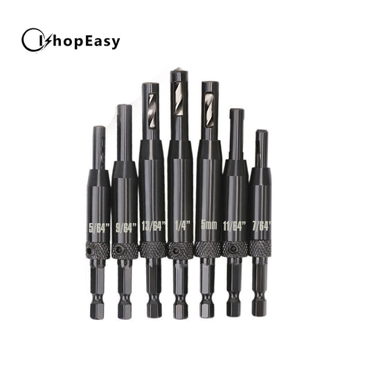 7-Piece Centre Drill Bits Set Self Centering Hinge Hole Drilling 1/4 Inch Hex Shank