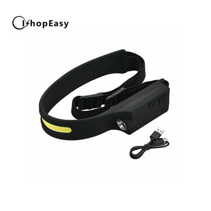 COB LED Waterproof Motion Sensor Head Torch Headlight USB Rechargeable Headlamp