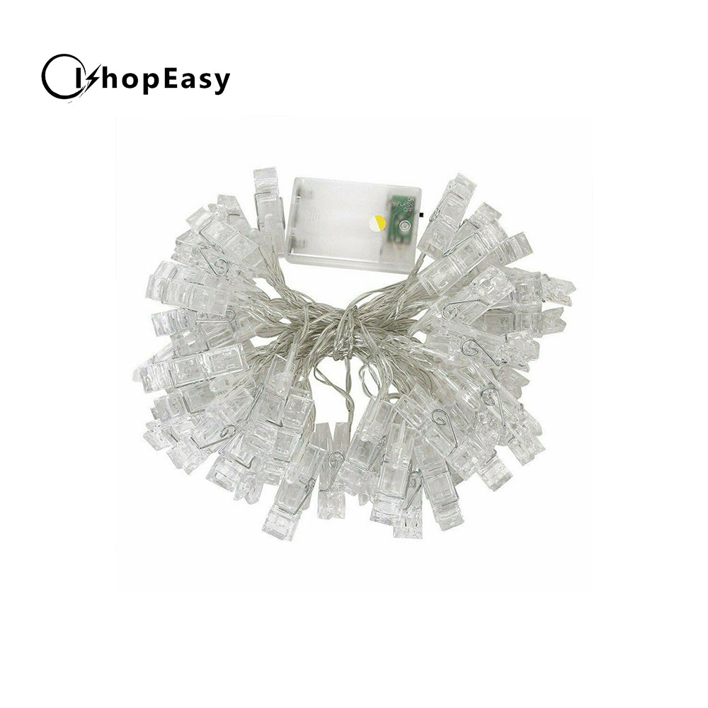 50 LED Hanging Picture Photo Peg Clip Fairy String Lights Wedding Party Decor