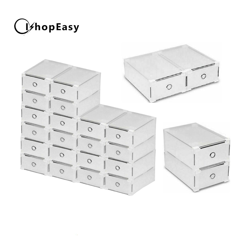 20pcs Stackable Foldable Clear Shoe Storage Cases Drawer Boxes Wardrobe