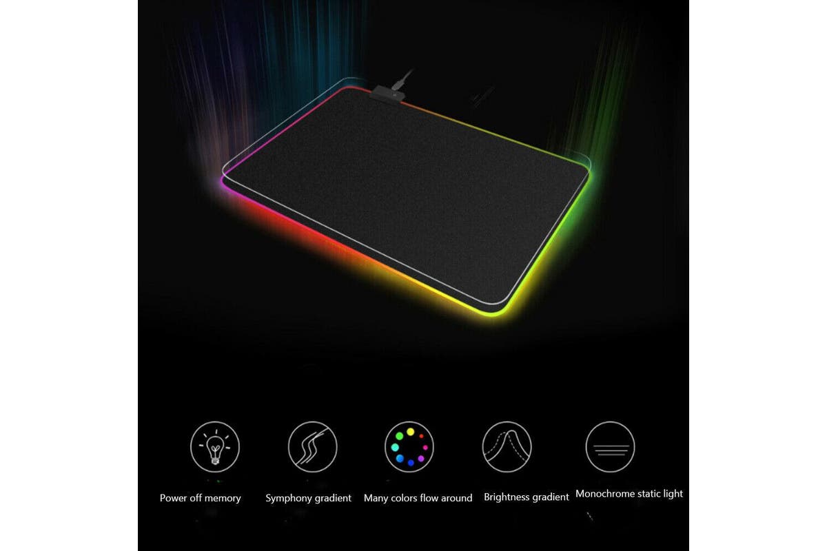 RGB LED Gaming Mouse Pad Desk Mat Extend Anti-slip Rubber Speed Mousepad Size 80cm x 30cm Black with 7 Colour LED