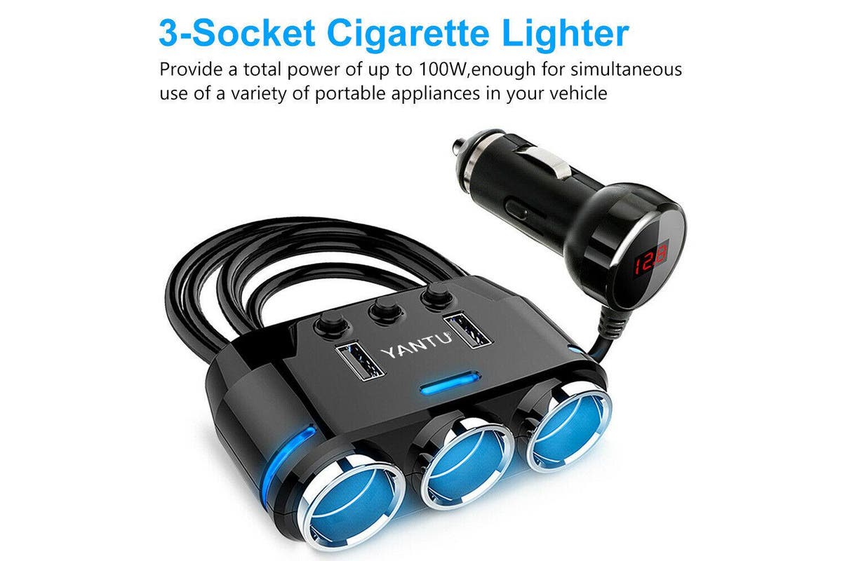 1x 3 Way 12V Multi Socket Car Lighter Splitter Dual USB Charger Adapter