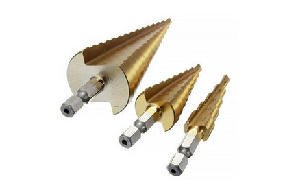 3PCS Large HSS Steel Step Cone Drill Titanium Bit Set