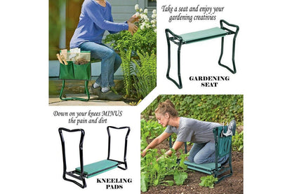 Garden Kneeler Padded Pad Seat Stool 2 in1 Gardening Work with 6 Tools + 2 Pouches