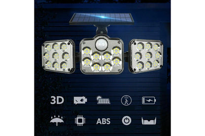 3 Head Solar Motion Sensor Light Outdoor Garden Wall Security Flood Lamp 138 LED (Separate Type)