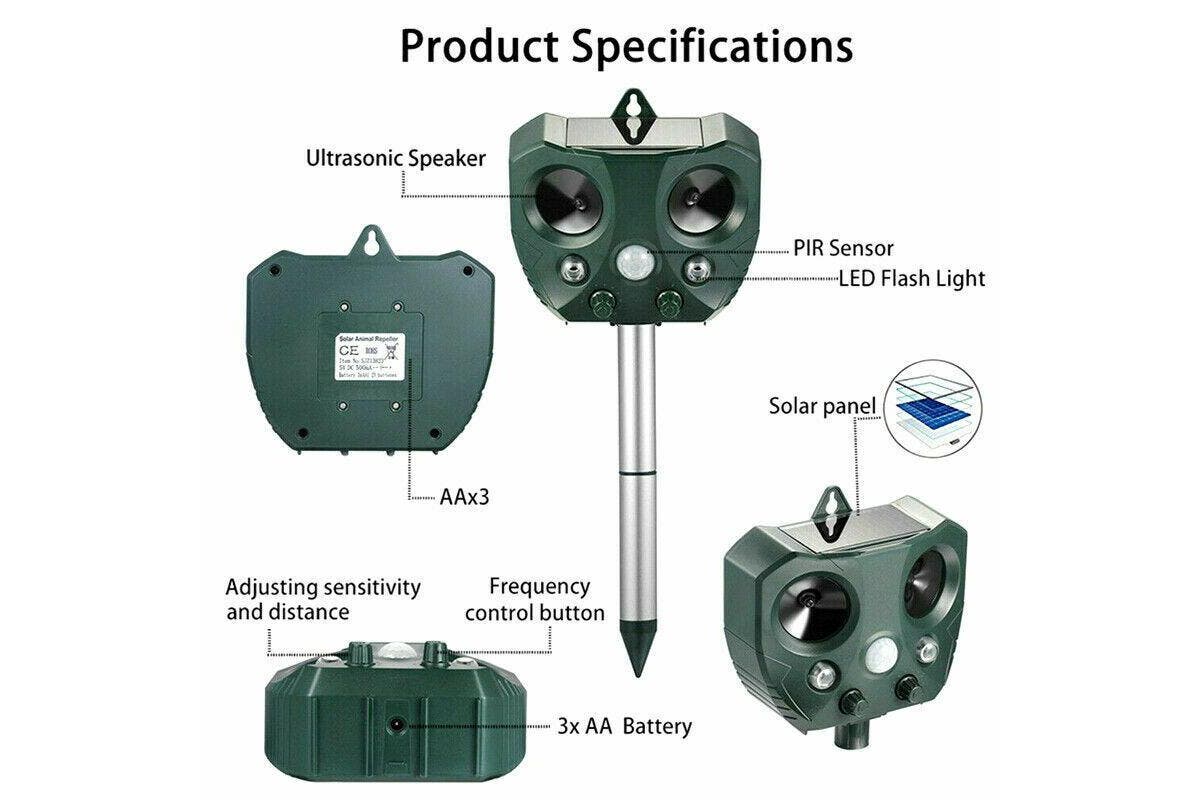 Solar Ultrasonic Animal & Pets Repeller Motion Sensor Bird Rat Possum Repellent