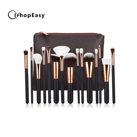 Soft 15Pcs Pro Face Powder Makeup Brushes Set Eyeshader Blending Highlight Tools