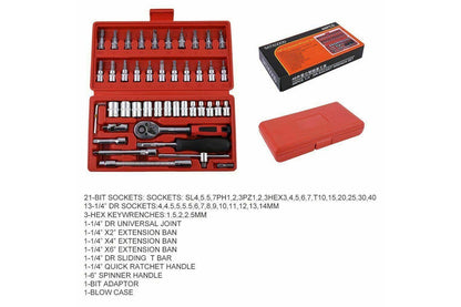 46pcs Socket Wrench Set CRV 1/4 Inch Drive Metric Flexiable Extension Bar Truck Case