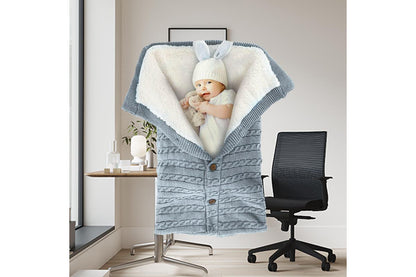 Baby Hooded Swaddle Knit Wrap Blanket Warm Pram Pushchair Stroller Sleeping Bag, Grey