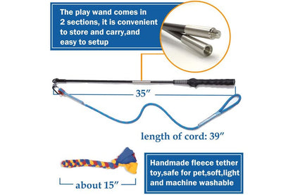 Outdoor Play Fun Interactive Dog Flirt Pole Extendable Teaser Wand Tug Toy Rope