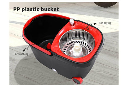 Spinning Mop Stainless Steel Bucket Easy Clean 2 Free Spin Mop Heads Wheel