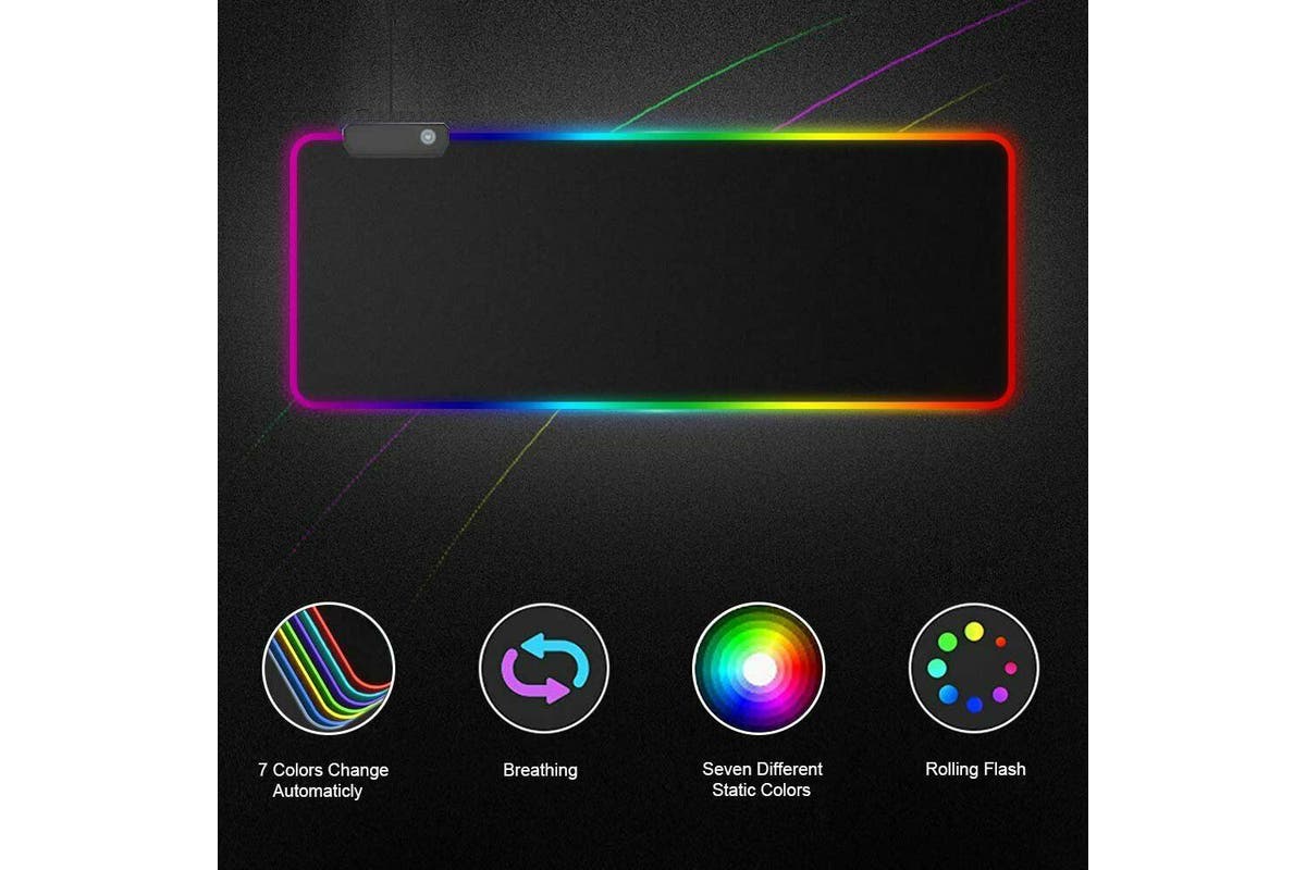 RGB LED Gaming Mouse Pad Desk Mat Extend Anti-slip Rubber Speed Mousepad Size 80cm x 30cm Black with 7 Colour LED