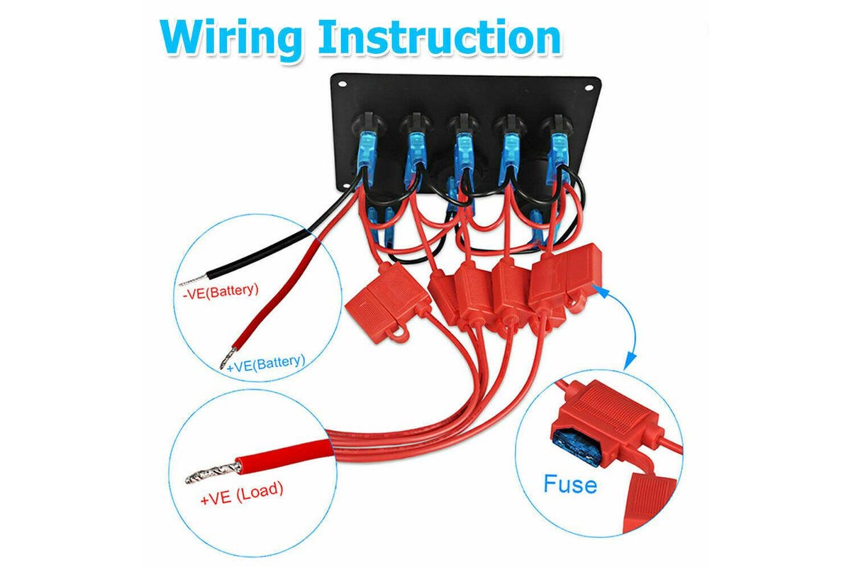 5 Gang 12V Switch Panel ON-OFF Toggle 2 USB for Car Boat Marine RV Truck Camper