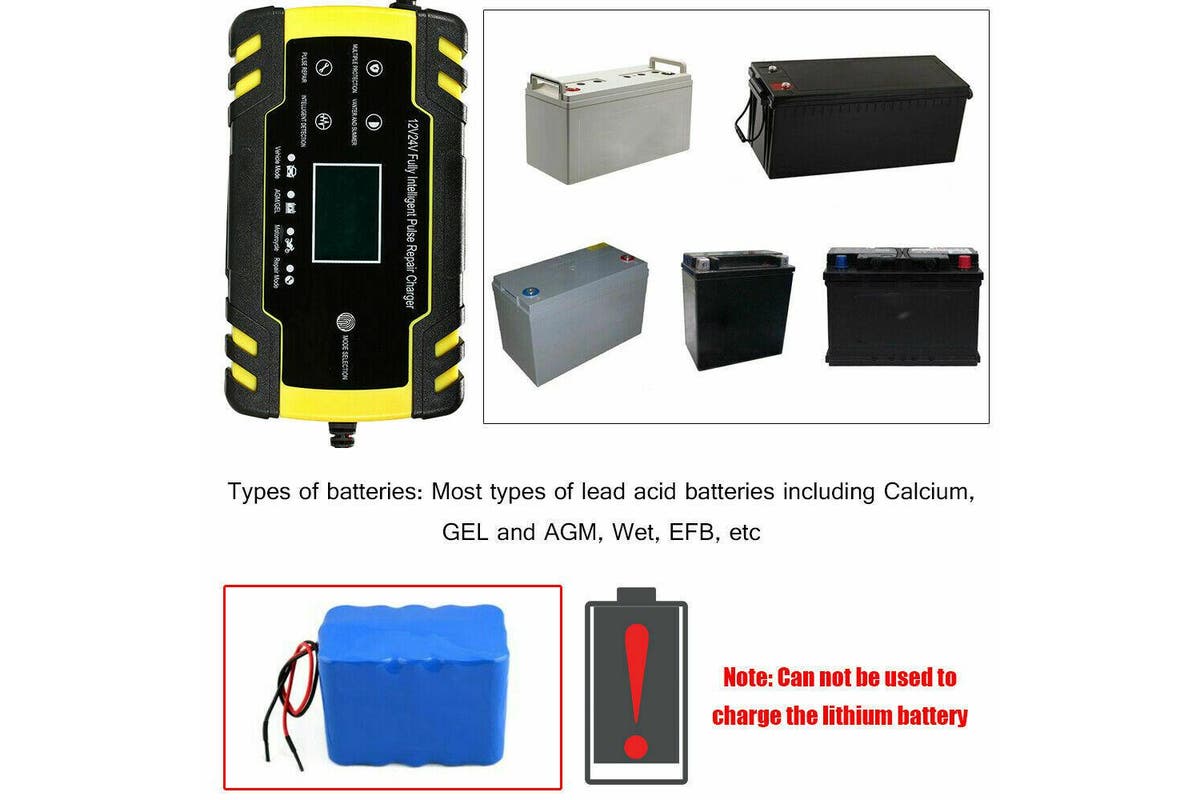 Car Battery Charger 12V/24V LCD Smart Battery Repair Boat Caravan Truck RED