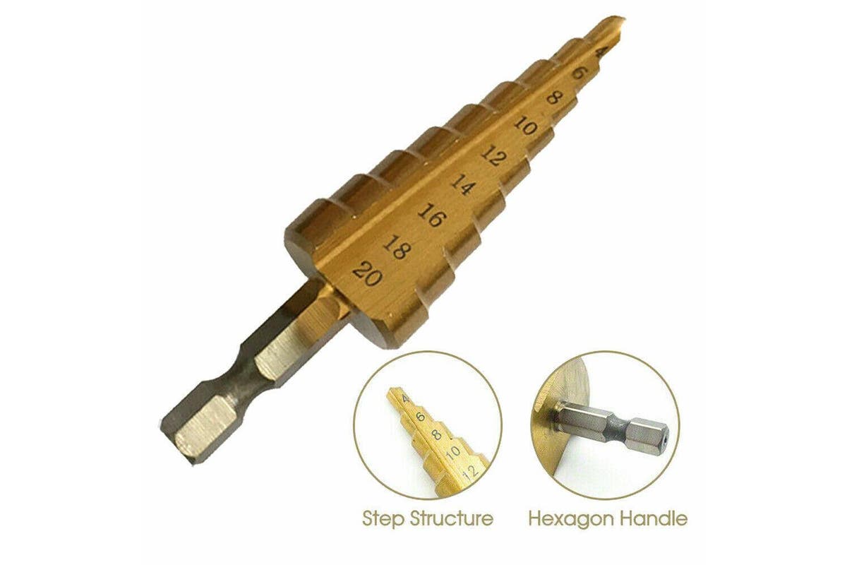 3pcs HSS Steel Step Cone Drill 3-12/4-12/4-20mm Titanium Bit Set Hole Cutter