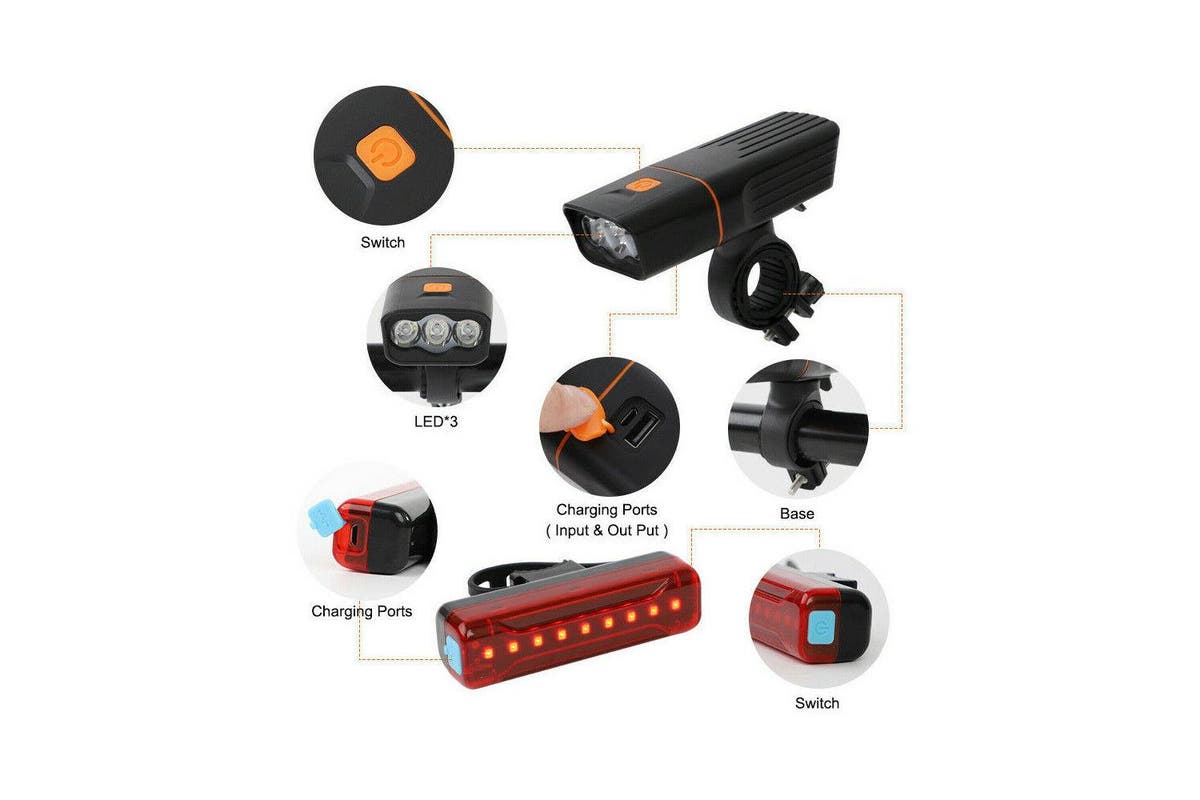 Rechargeable T6 LED Bicycle Bike Lights USB Front Rear Headlight Tail Light Set