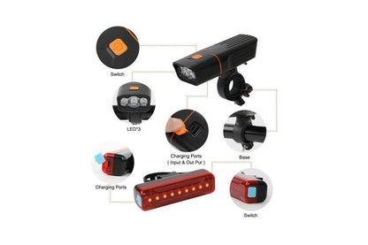 Rechargeable T6 LED Bicycle Bike Lights USB Front Rear Headlight Tail Light Set