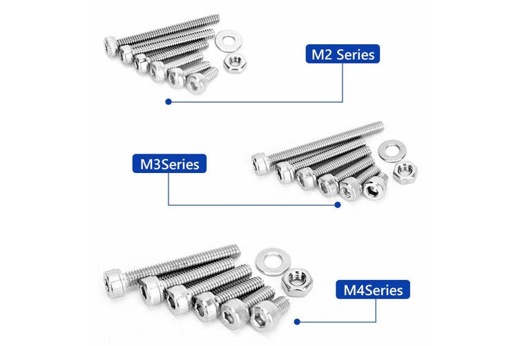 1080pcs M2/M3/M4 Stainless Steel Bolts Nuts Screws Hex Head Assorted Kit Set