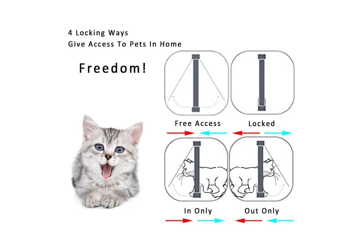 4-Way Lockable Locking Pet Cat Dog Brushy Flap Door Screen White Large L Size